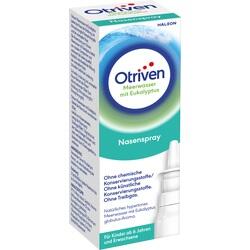 Weiße Packung mit Otriven Meerwasser Nasenspray für Kinder ab 6 Jahren und Erwachsene.
